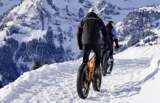 Snow mountains and bikers